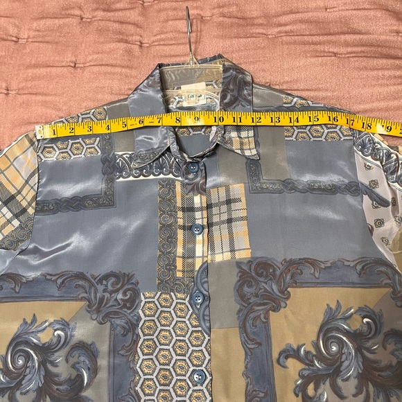 Satin Blue Button Down Shirt withh Flo Print - Picture 7 of 8